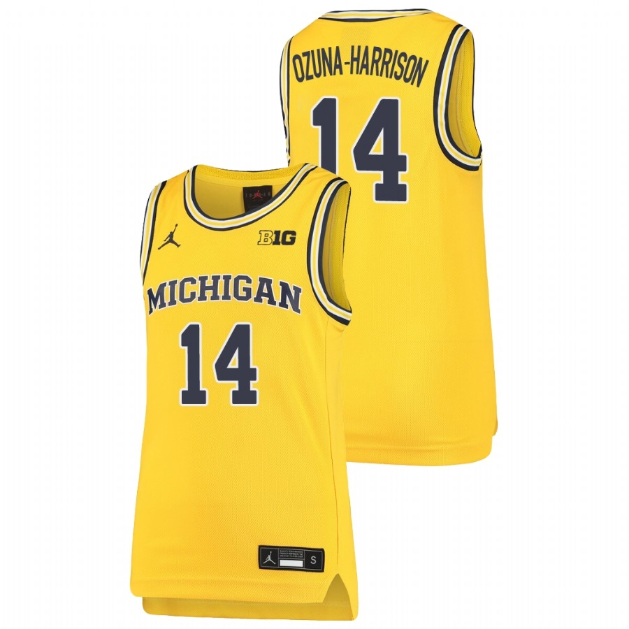 Michigan Wolverines Youth NCAA Rico Ozuna-Harrison #14 Maize Replica College Basketball Jersey CKF7049BB